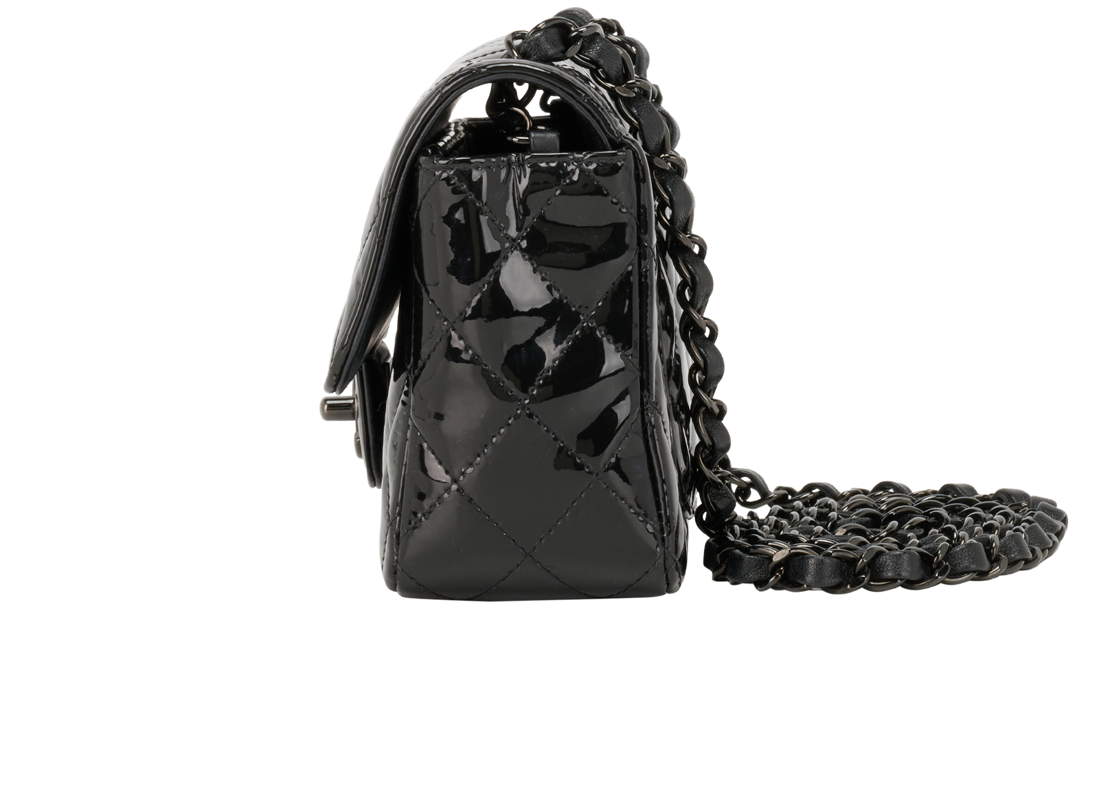 Mini Rectangular Classic Single Flap, &pound;3,600, Handbags, Black, Patent Leather, Bottom view